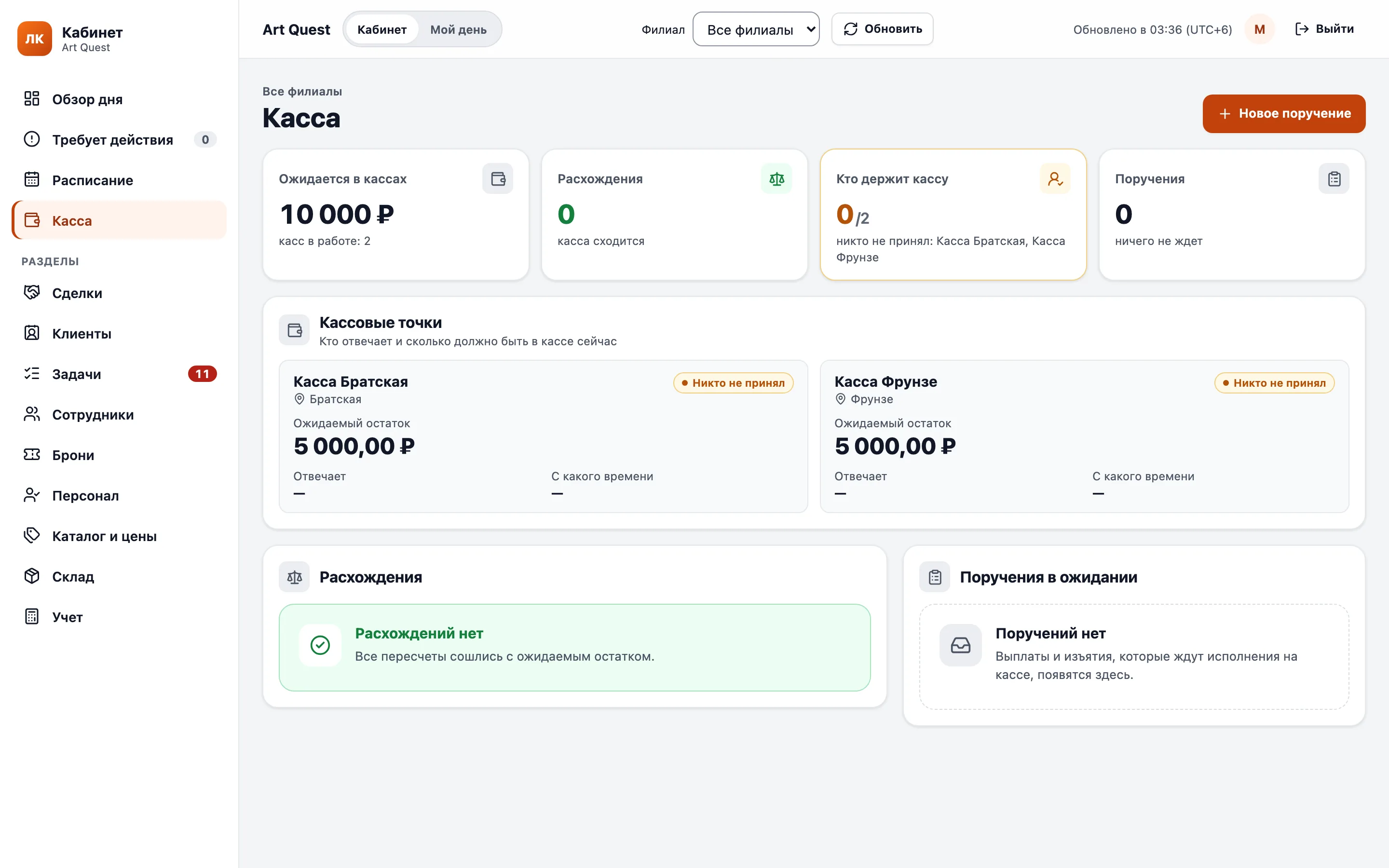 Касса: сколько должно быть в каждой кассе, кто за нее отвечает, расхождения и поручения
